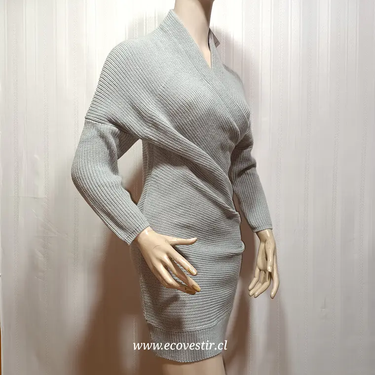 Vestido Tejido Cruzado Mujer Simplee Gris Talla M -L  1