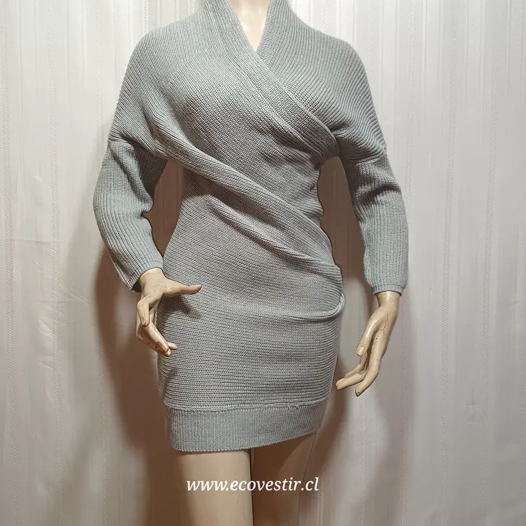 Vestido Tejido Cruzado Mujer Simplee Gris Talla M -L  2