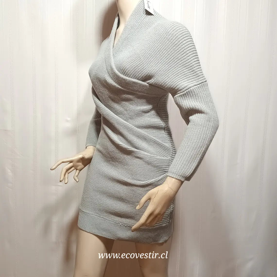Vestido Tejido Cruzado Mujer Simplee Gris Talla M -L  3