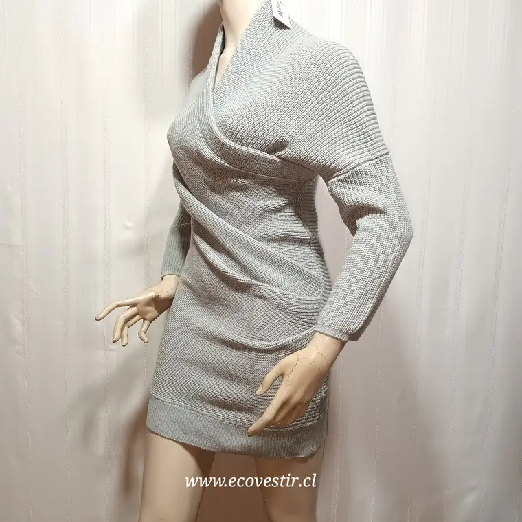 Vestido Tejido Cruzado Mujer Simplee Gris Talla M -L  3