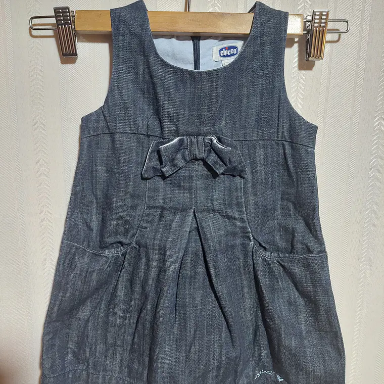 Vestido Niña Mezclilla Azul con Lazo Frontal  CHICCO Talla  24M 3