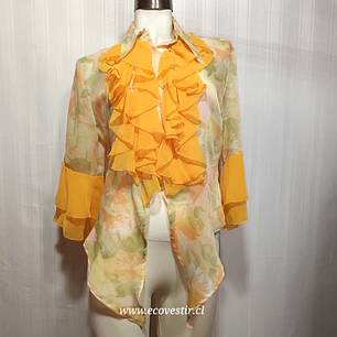 Blusa Mujer Estampada Floral con Volante Talla M
