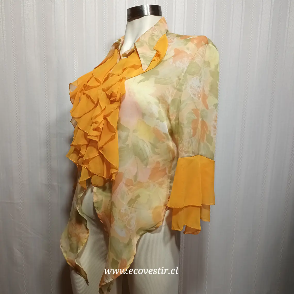 Blusa Mujer Estampada Floral con Volante Talla M 2