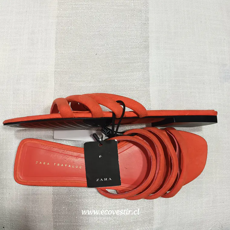 Sandalia Mujer Sin Talon Zara Trafaluc Color Sandia Talla 39 2