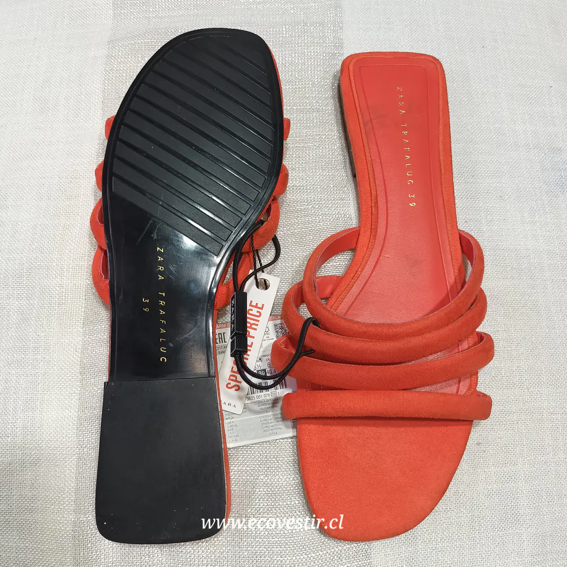 Sandalia Mujer Sin Talon Zara Trafaluc Color Sandia Talla 39 3