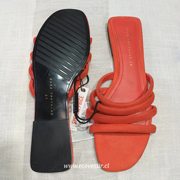Sandalia Mujer Sin Talon Zara Trafaluc Color Sandia Talla 39 3
