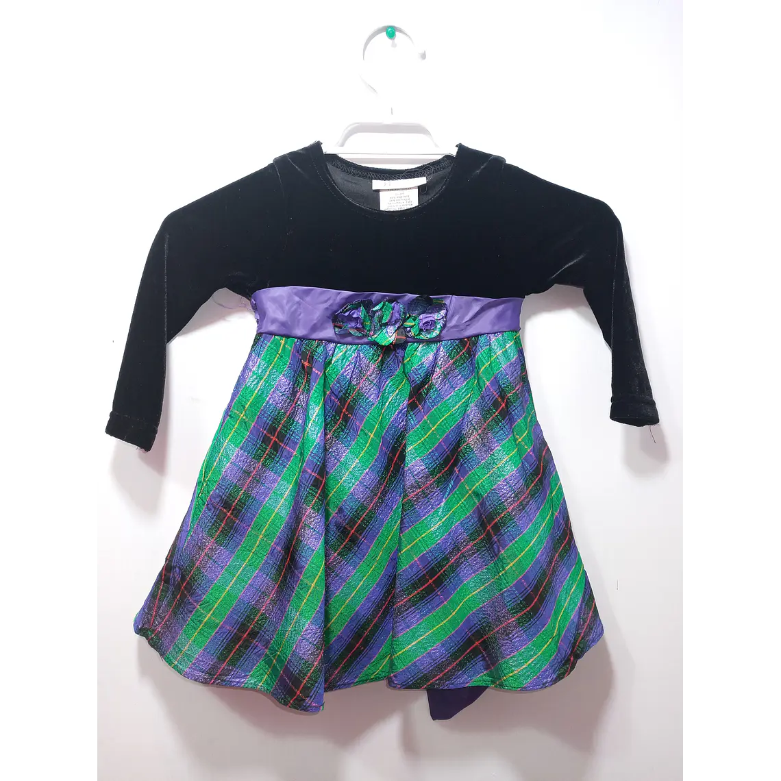 Vestido Fiesta Niña Terciopelo Negro Verde Morado Manga Larga 1