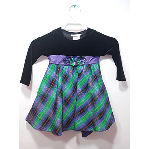 Vestido Fiesta Niña Terciopelo Negro Verde Morado Manga Larga