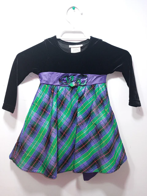 Vestido Fiesta Niña Terciopelo Negro Verde Morado Manga Larga