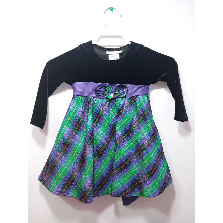 Vestido Fiesta Niña Terciopelo Negro Verde Morado Manga Larga 1