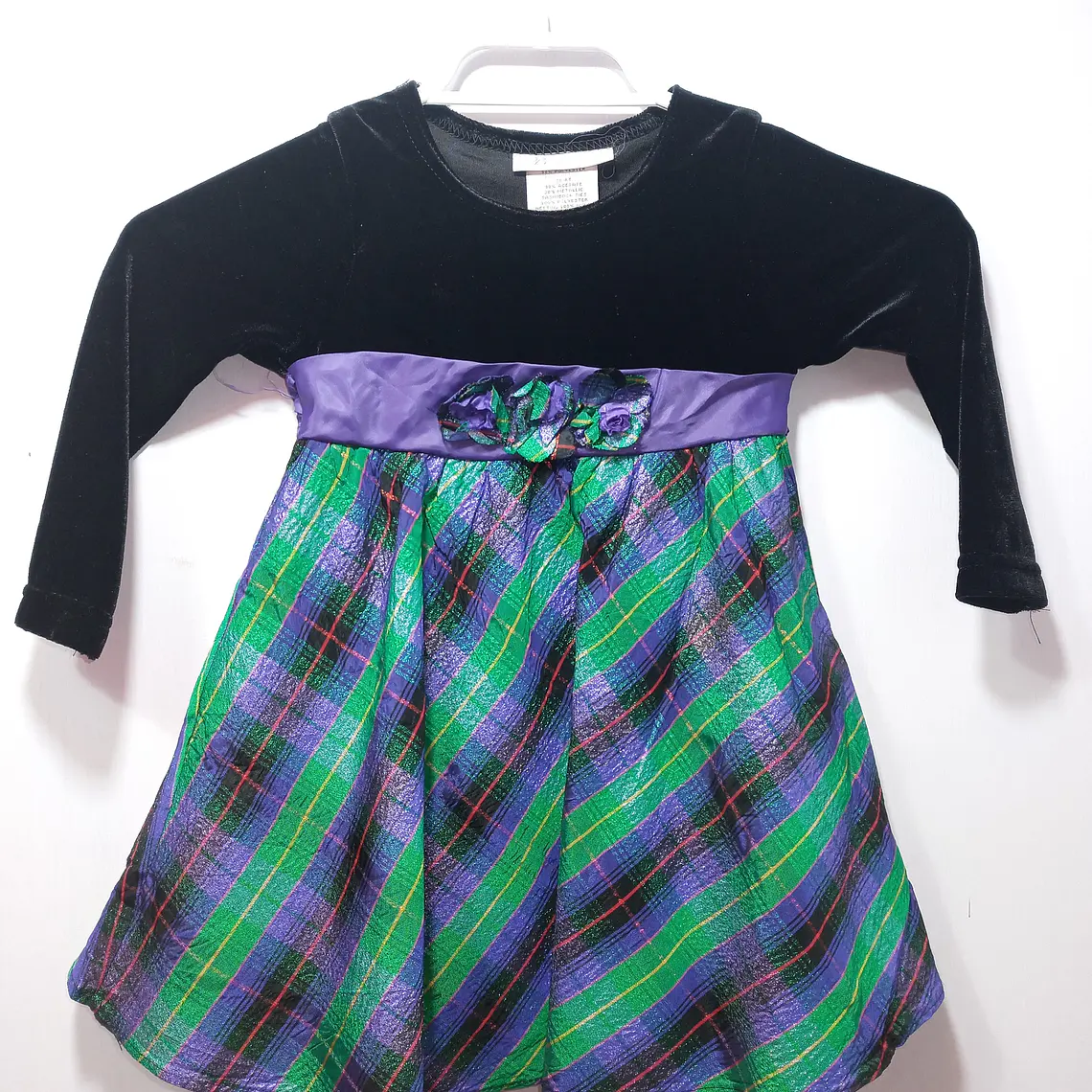 Vestido Fiesta Niña Terciopelo Negro Verde Morado Manga Larga 1
