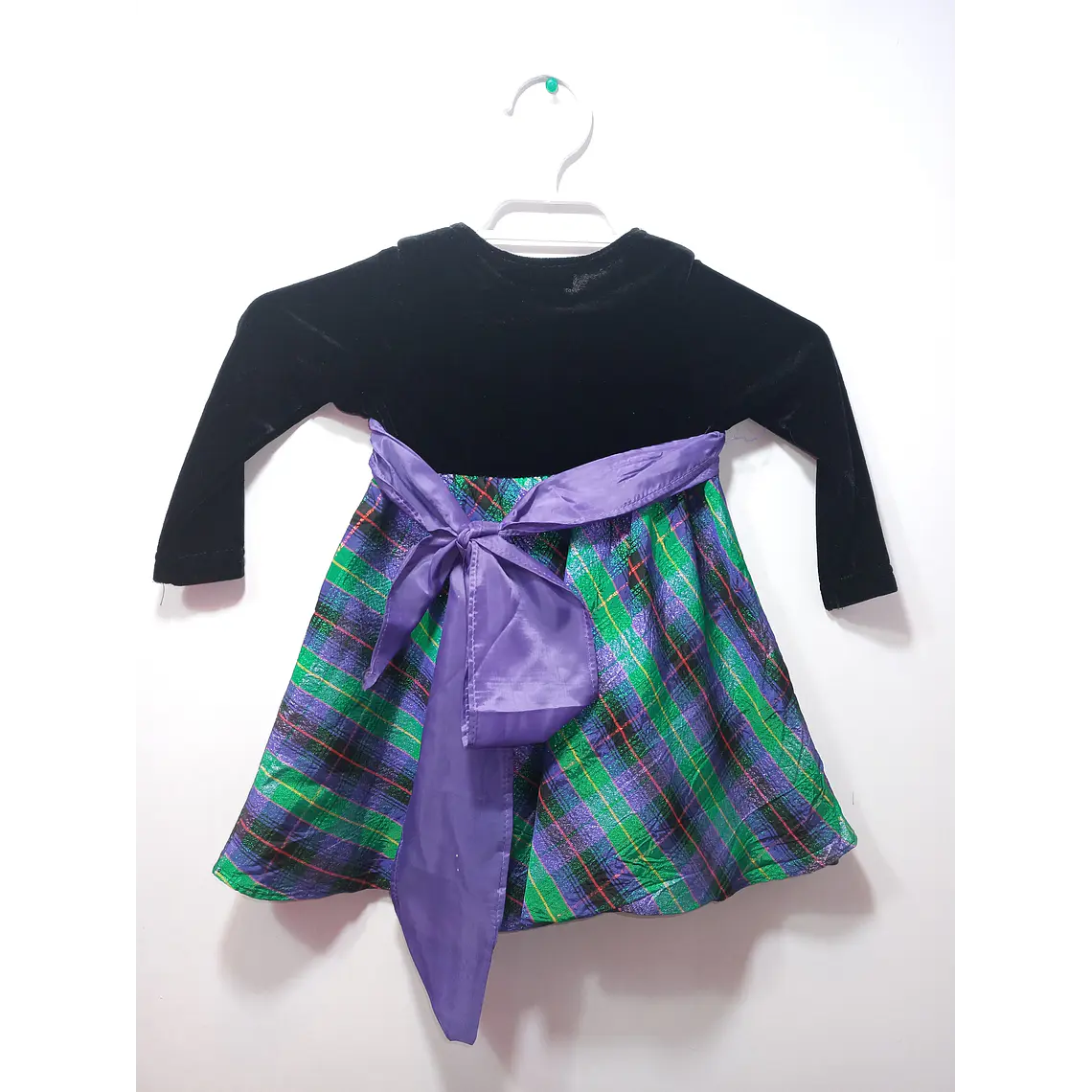 Vestido Fiesta Niña Terciopelo Negro Verde Morado Manga Larga 2