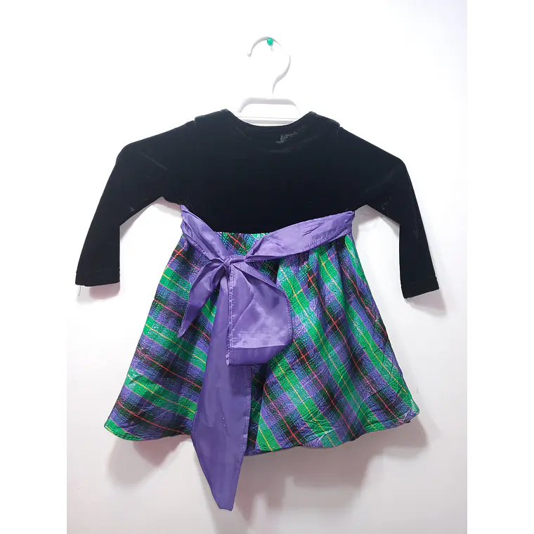 Vestido Fiesta Niña Terciopelo Negro Verde Morado Manga Larga 2