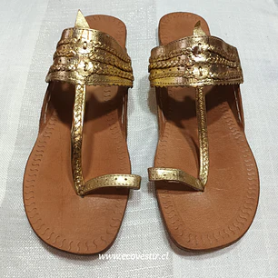 Sandalia Artesanal Mujer Cuero Dorado India Talla 39