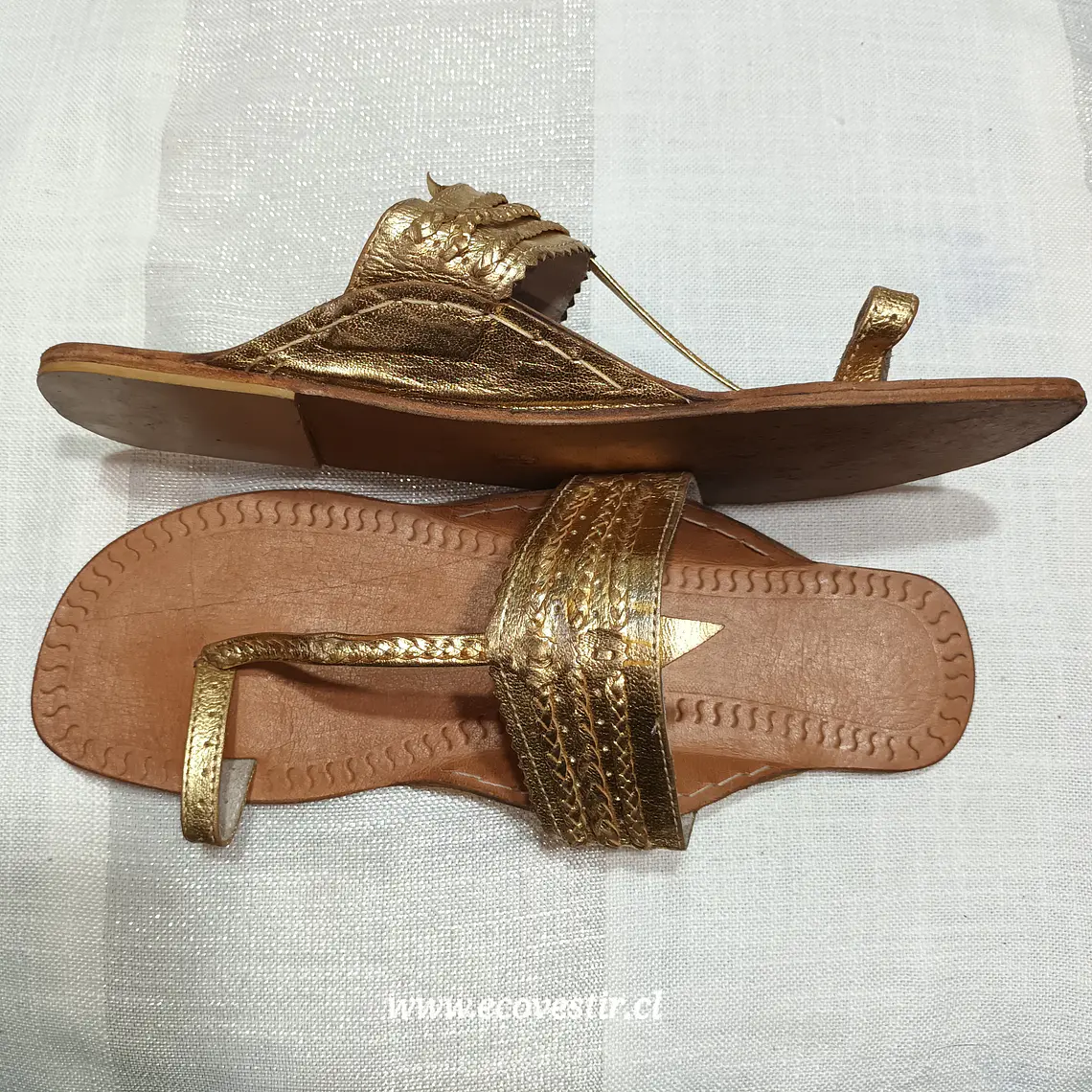 Sandalia Artesanal Mujer Cuero Dorado India Talla 39 3