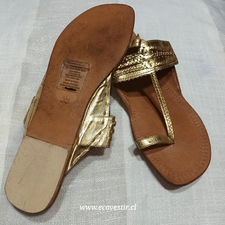 Sandalia Artesanal Mujer Cuero Dorado India Talla 39 4