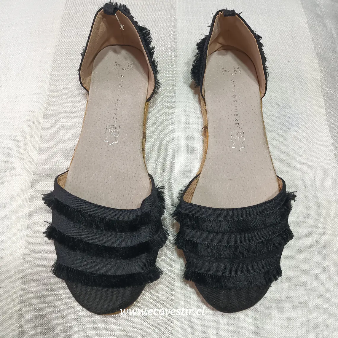 Sandalia Mujer Negra con Flecos Talon Cuña  Atmosphere Talla 40 1