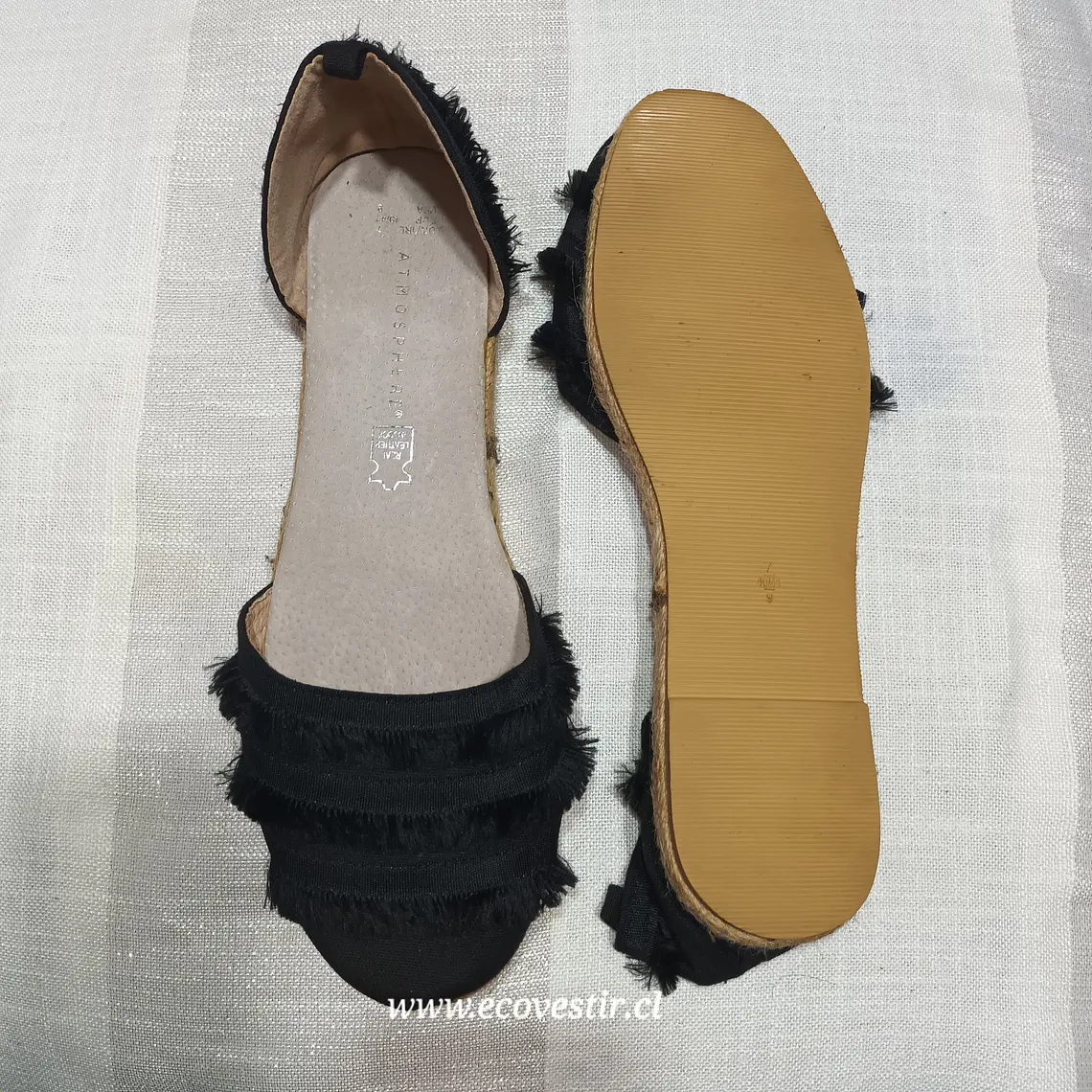 Sandalia Mujer Negra con Flecos Talon Cuña  Atmosphere Talla 40 3