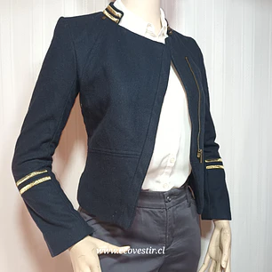 Blazer H&M Azul Marino Mujer con Detalles Dorados Talla 34