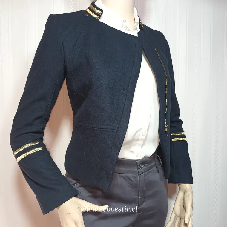 Blazer H&M Azul Marino Mujer con Detalles Dorados Talla 34 1