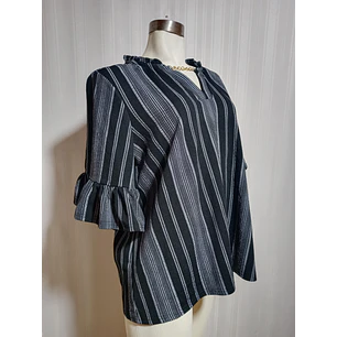 Blusa Mujer Negra con Rayas Gris Madison Hudson Talla 3X
