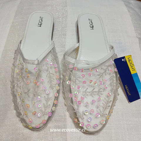 Babucha Mujer Blanca de Malla con Lentejuelas HEIGTH Talla 39