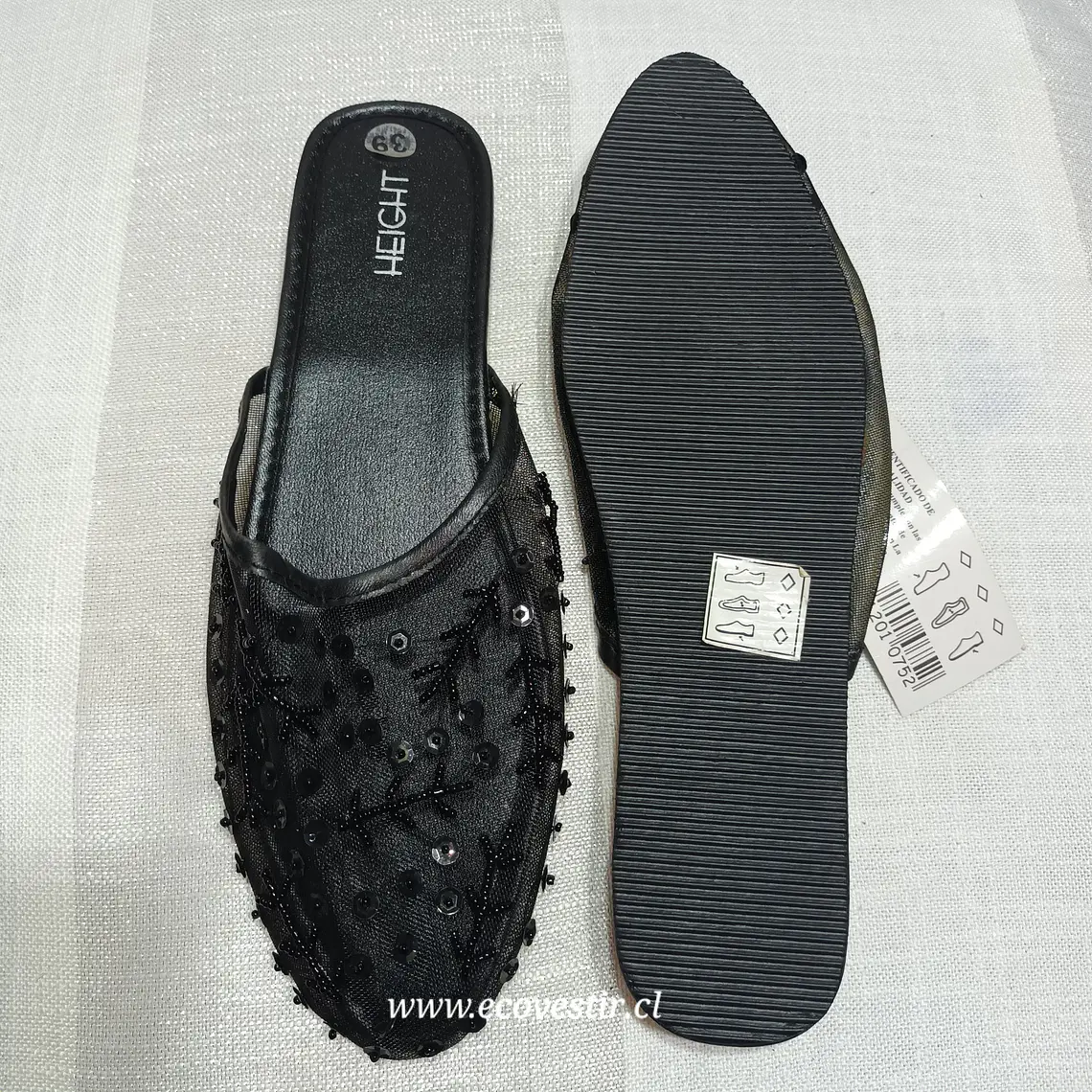 Babucha Mujer Negro de Malla con Lentejuelas HEIGTH Talla 39 2