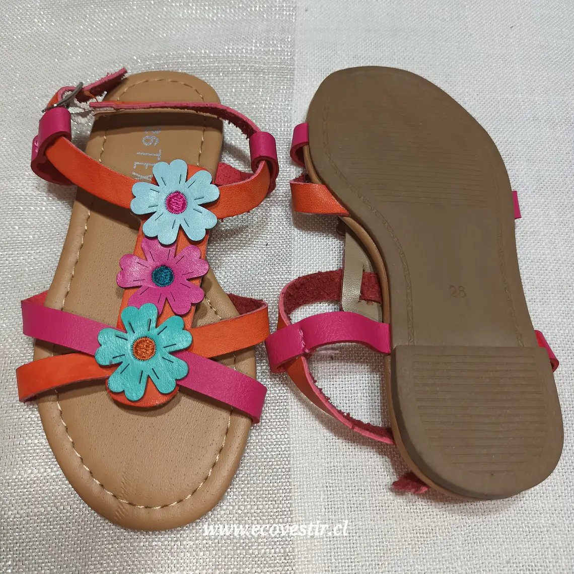Chala Niña flores Rosadas y Celeste Tex Talla 26 3