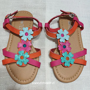 Chala Niña flores Rosadas y Celeste Tex Talla 26