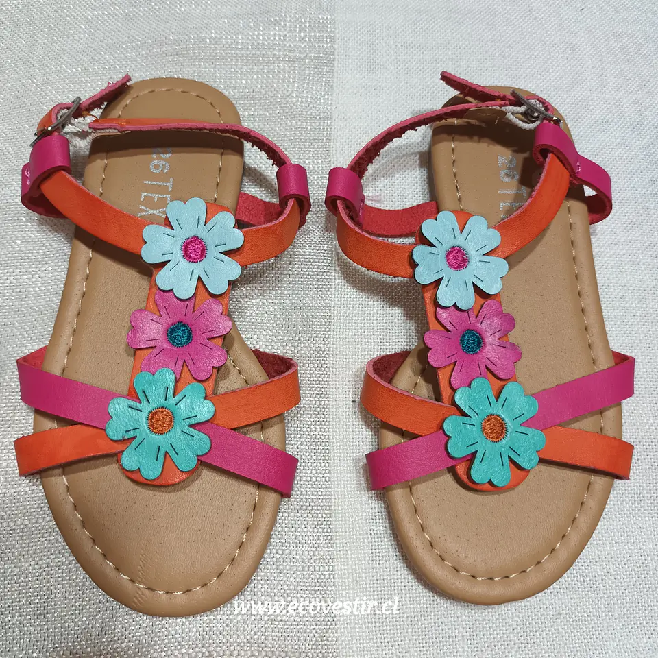 Chala Niña flores Rosadas y Celeste Tex Talla 26 1