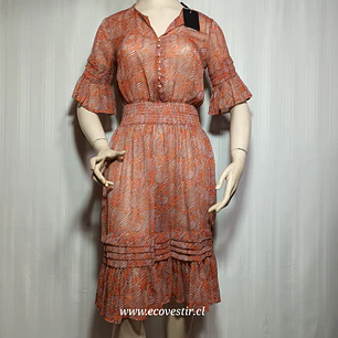Vestido Mujer Midi Translúcido Terracota Yasholia Talla XS