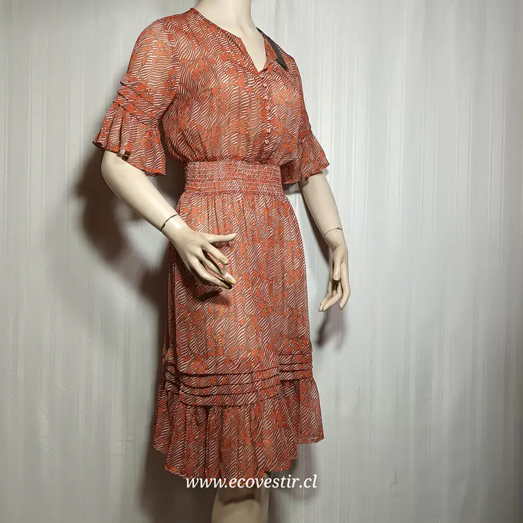 Vestido Mujer Midi Translúcido Terracota Yasholia Talla XS 2