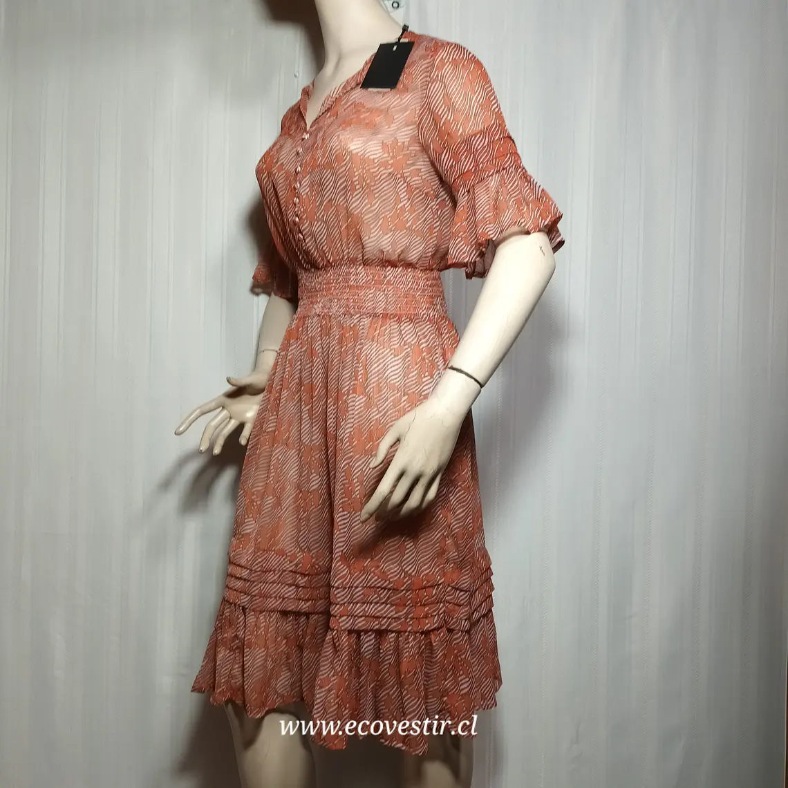 Vestido Mujer Midi Translúcido Terracota Yasholia Talla XS 3