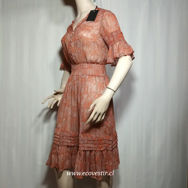 Vestido Mujer Midi Translúcido Terracota Yasholia Talla XS 3
