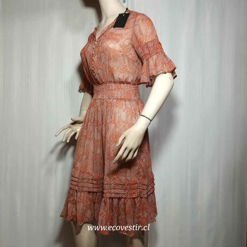 Vestido Mujer Midi Translúcido Terracota Yasholia Talla XS 3