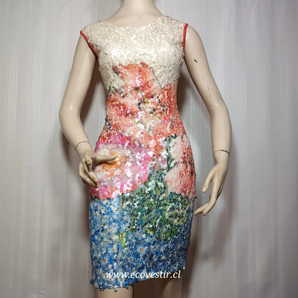 Vestido Corto de Lentejuelas Rosado Sandro Ferrone Talla 40 2