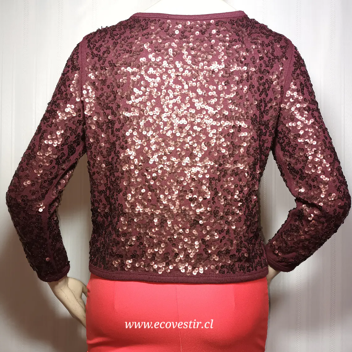 Chaleco Abierto Lentejuelas SOSOIRE Burdeo Talla S   4