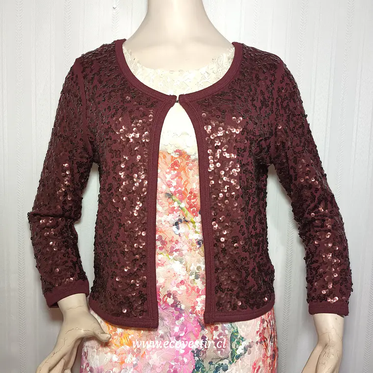 Chaleco Abierto Lentejuelas SOSOIRE Burdeo Talla S   2