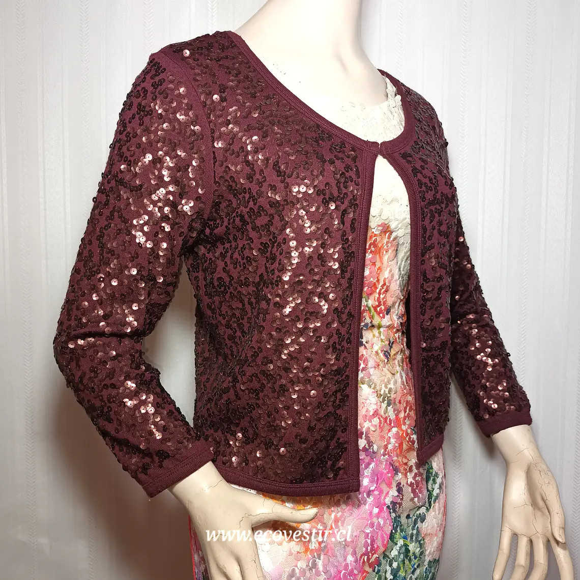 Chaleco Abierto Lentejuelas SOSOIRE Burdeo Talla S   1
