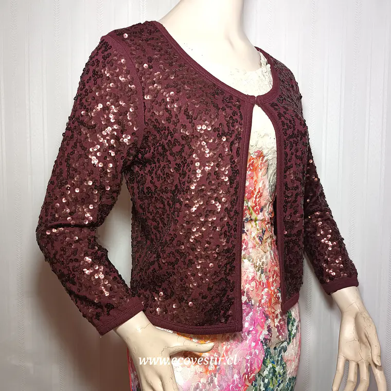 Chaleco Abierto Lentejuelas SOSOIRE Burdeo Talla S   1