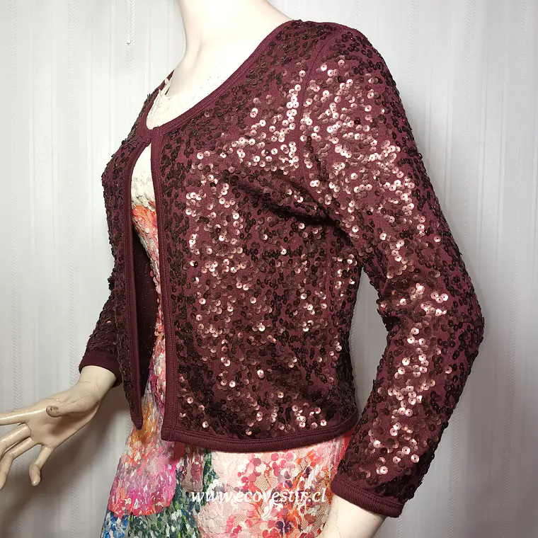 Chaleco Abierto Lentejuelas SOSOIRE Burdeo Talla S   3