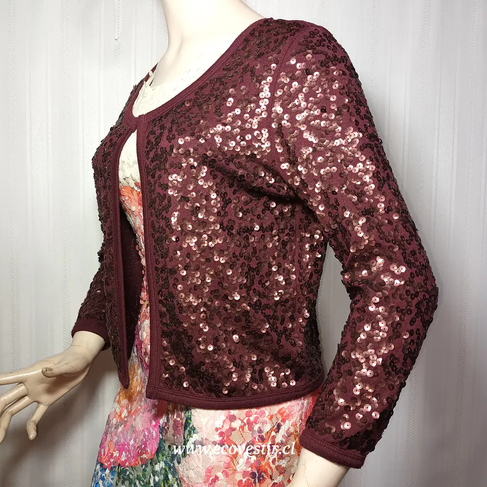 Chaleco Abierto Lentejuelas SOSOIRE Burdeo Talla S   3