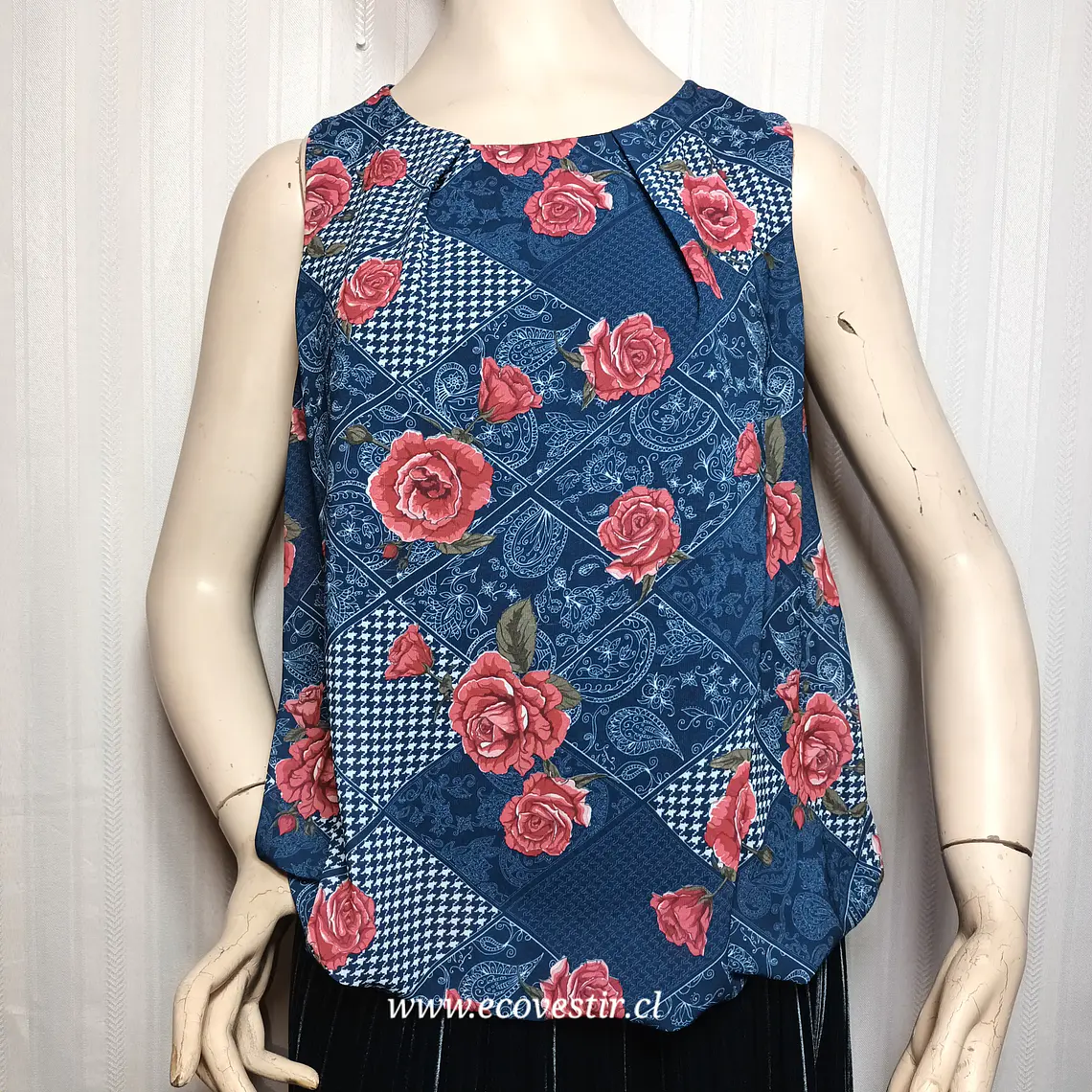 Blusa Sin Manga Floreada Today Azul Talla M 2
