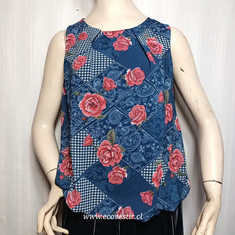 Blusa Sin Manga Floreada Today Azul Talla M 2