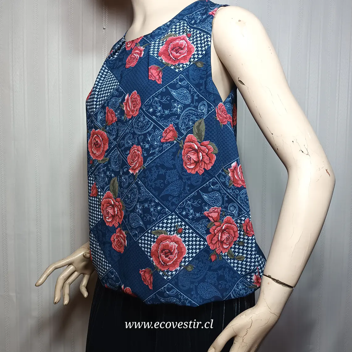 Blusa Sin Manga Floreada Today Azul Talla M 3