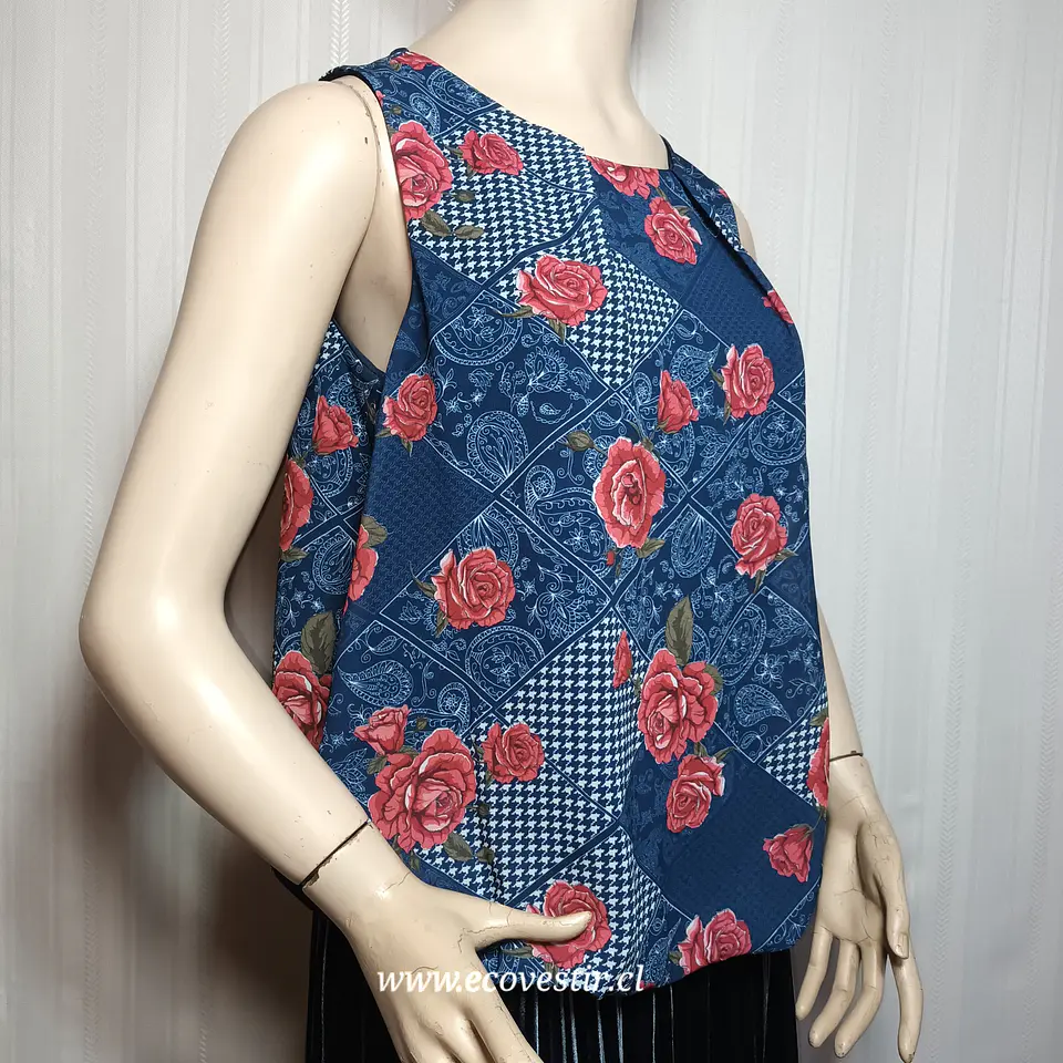 Blusa Sin Manga Floreada Today Azul Talla M 1