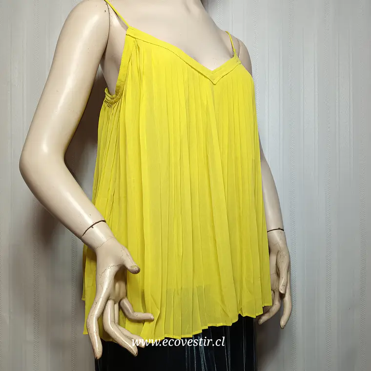 Top Plisado de Tirantes Massimo Dutti Amarillo Talla 38  1