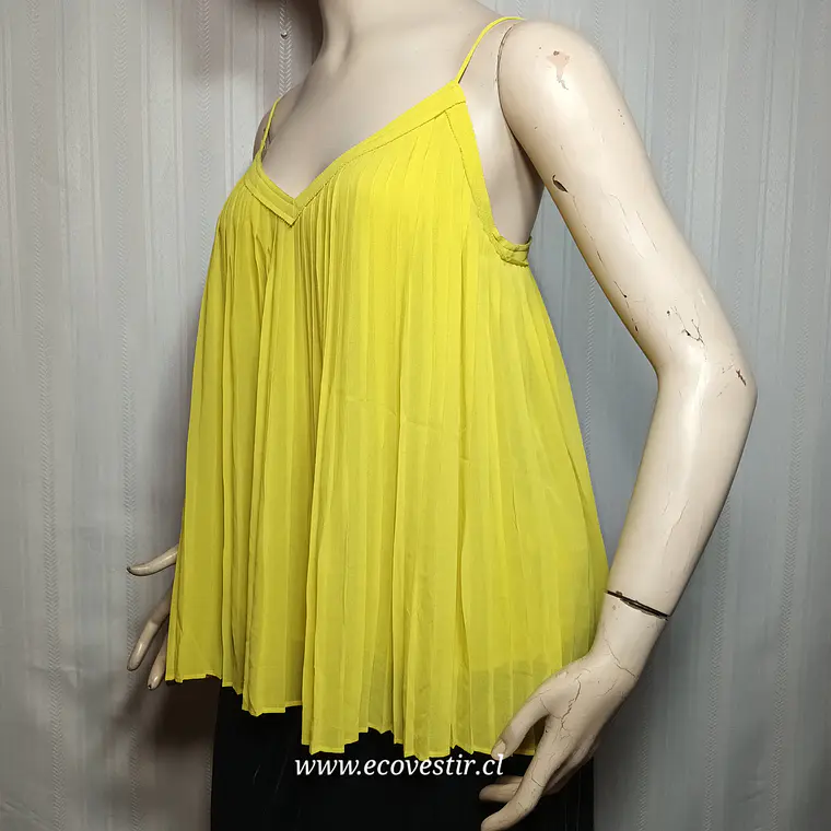Top Plisado de Tirantes Massimo Dutti Amarillo Talla 38  3