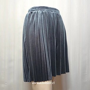 Falda Plisada de Terciopelo Gris ICHI - Talla M