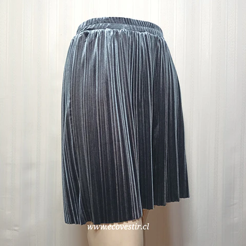 Falda Plisada de Terciopelo Gris ICHI - Talla M